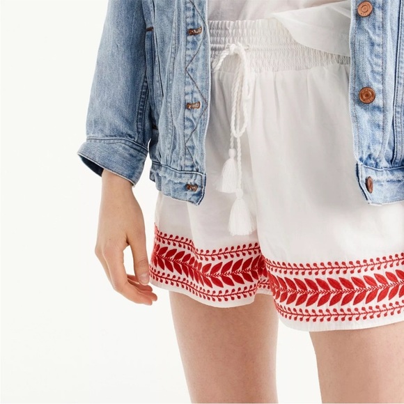 J.Crew NWT Embroidered Pull-On Short White-Red 100% Cotton Size Medium - Picture 1 of 13